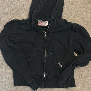 Lucky Brand Vintage style Distressed Black Hoodie Zip Up Boys Size Small